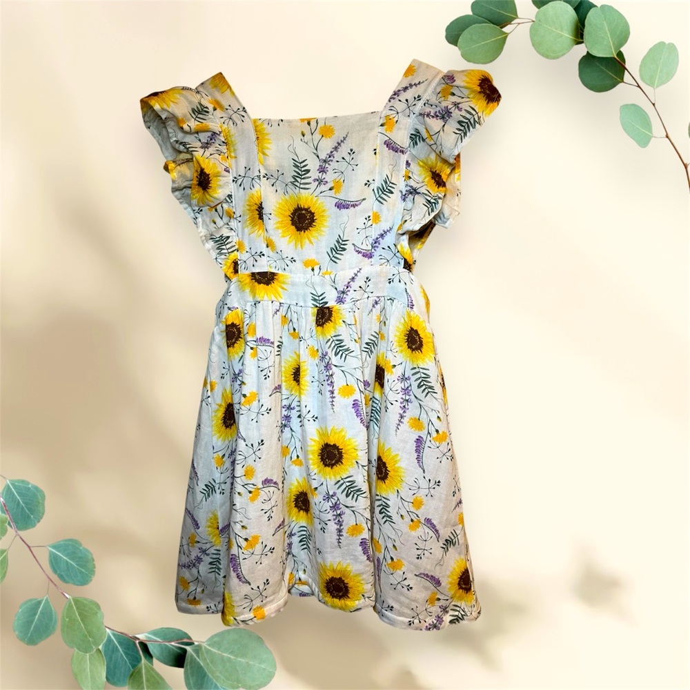 Girls MANGO Sunflower Dress Wuth Beautiful Back Design SIZE 6